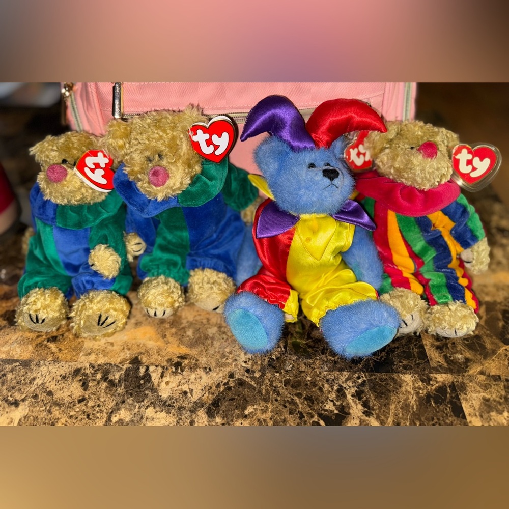 🎪 TY Attic Treasures Jester Bear Lot – Calliope + 3 Piccadilly – 4 Total